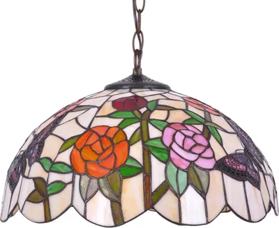Imagen del producto de Lámpara colgante de vidrio coloreado estilo Jugendstil, con rosetón, casquillo E27