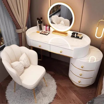 Immagine prodotto di Set da trucco con specchio e sedia, colore bianco, 100 cm