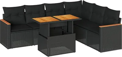 Produktbild von vidaXL 7-tlg. Garten-Sofagarnitur mit Kissen Schwarz Poly Rattan
