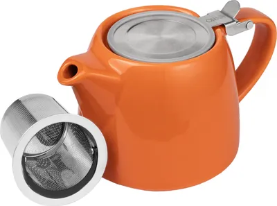 Produktbild von ORNA Keramik-Teekanne mit Sieb, 550 ml, Orange, kleine Teekanne mit Tee-Ei für losen Tee mit Siebeinsatz aus Edelstahl, Steingut, Steinzeug
