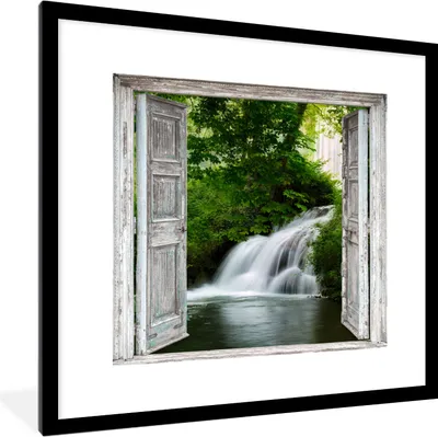 Produktbild von MuchoWow® Gerahmtes Poster Wasserfall - Aussicht - Landschaft 40x40 cm - Poster mit Schwarzem Bilderrahmen Wandposter Rahmen Foto Bilder - Poster - Plakat im Rahmen
