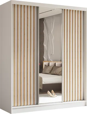 Produktbild von Masseno Schiebetürenschrank LAMELLO 180 cm Kleiderschrank Schlafzimmer Schrank 3-türig mit Spiegel und Lamellen Weiß