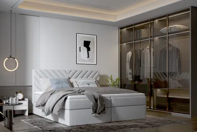 Produktbild von Emoebel24 Boxspringbett Jupiter 180x200 cm – Polsterbett in Grau mit Bettkasten & Kopfteil, Doppelbett mit Stauraum & edlem Samtstoffbezug