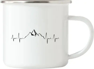 Produktbild von Berg Steigen Emaille Tasse Herzschlag Leidenschaft Sport Extremsport Sportler Berge Natur Gipfel Bergschuhe Luft