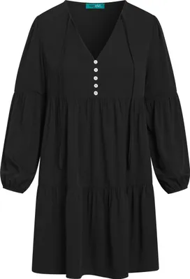 Produktbild von Elegant Charm Kleid schwarz kurz figurbetont mit weißen Knöpfen und Schnürverschluss