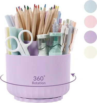 Image de Organisateur de bureau rotatif à 360°, avec 5 compartiments, dimensions 13x13x12 cm, idéal pour le bureau et l'école