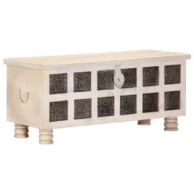 Image de Coffre de rangement Blanc 110 x 40 x 45 cm Acacia massif
