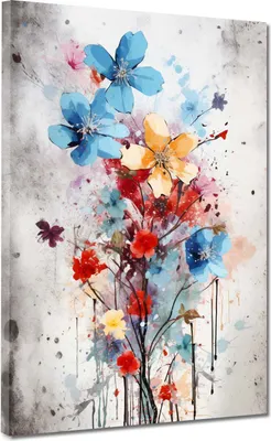 Produktbild von Abstrakt bunte Blumen Leinwandbild Wandbild Kunstdruck XL Wanddeko: 30x40x2cm