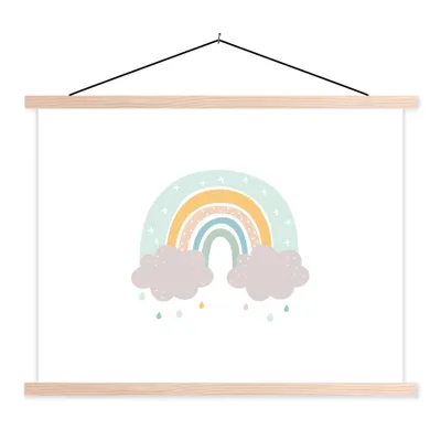 Produktbild von MuchoWow® Textilposter Regenbogen - Wolken - Regen - Kinder - Pastell 40x30 cm mit holzfarbenen Rahmen - Bilder