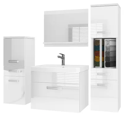 Produktbild von BELINI Badmöbel Set PRI P5 120 cm Weiß Hochglanz - Moderner Badschrank mit Waschbecken & Spiegel, Vollausstattung Wandmontage