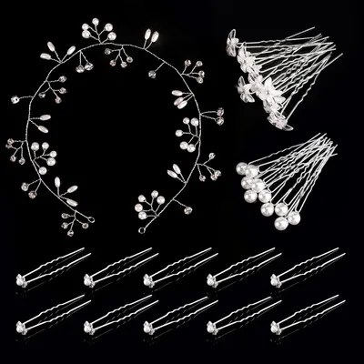 Produktbild von 30 Stück Kristallblume Haarnadel und 1 Perlkristall Stirnband Haarschmuck Hochzeit Set,Hochzeit Perlen Haarnadeln, für Brautfrisur und Brautjungfern