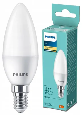 Zdjęcie produktu dla Philips Świeczka 40 W B35 E14, 4,9 W, 40 W, E14, 470 lm, 15000 h, Ciepłe białe