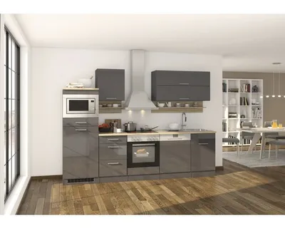 Produktbild von Held Möbel Küchenzeile mit Geräten Mailand 280 cm grau hochglanz zerlegt 570.1.6211