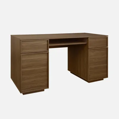 Produktbild von sweeek - Schreibtisch 2 Türen 2 Schubladen 1 Ablage 140 cm Holzlook  - Nussbaumfarben