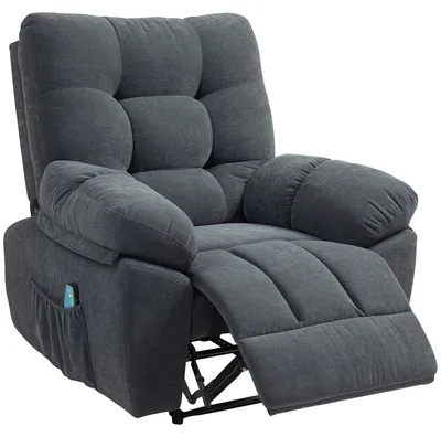 Produktbild von Recliner-Sessel, Massage-Polstersessel mit 8 Vibrationspunkten, verstellbare Fußstütze, Seitentasche, Lehnsessel, Grau
