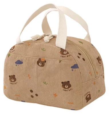 Isolierte Lunchtasche 6,5 L, Cord, Bärenmotiv, faltbar
