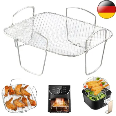 Produktbild von Edelstahl Air Fryer Rack BBQ Grillgestell für Fritteusen & Backöfen & Dampfgarer Fryer Backregal 20.5*20*10cm silber