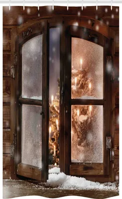 Produktbild von ABAKUHAUS Winter Schmaler Duschvorhang, Weihnachtsbaum in der Kabine, Badezimmer Deko Set aus Stoff mit Haken, 120 x 180 cm, Braun weiß