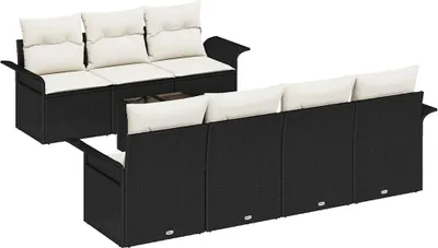 Immagine prodotto di vidaXL Set di divani da giardino con cuscini 8 pezzi in rattan nero e crema
