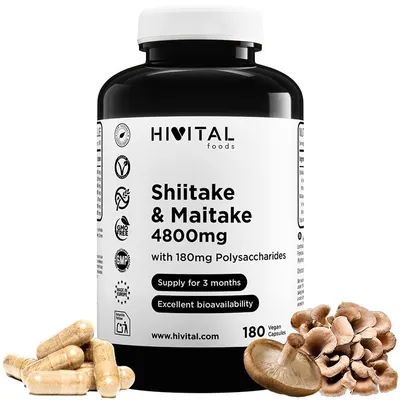 Zdjęcie produktu dla Shiitake i maitake, 4800 mg | 180 wegańskich kapsułek