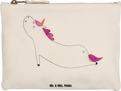 Produktbild von Mr. & Mrs. Panda Make-Up Tasche Einhorn Yoga Grösse XL Große - Weiß - Geschenk, aufbewahrungsbeutel, Unicorn, Kosmetiktasche, Witzig, Namaste, Pouch, Yogamatte, Sport