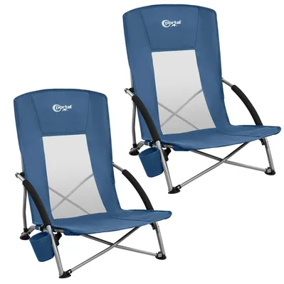 Imagen del producto de Sillas de camping plegables, con respaldo alto, lote de 2 unidades, capacidad de hasta 180 kg, con portavasos, ideales para viajes