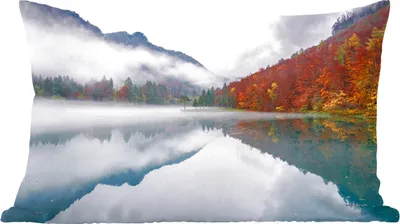 Produktbild von MuchoWow® Zierkissen Sofakissen Wohnzimmer Dekokissen 50x30 cm Herbst - Nebel - Wasser - Landschaft - Wohnzimmerdekoration - Polster mit Photo