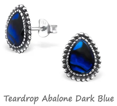 Produktbild von Abalone Paua Muschel Ohrringe: Silber Ohrstecker Perlmutt Teardrop Abalone Dark Blue Teardrop Abalone Dark Blue
