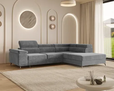 Produktbild von MOEBLO Ecksofa OSTIN – L-Form Wohnlandschaft mit Schlaffunktion, Bettkasten, 6-fach verstellbaren Kopfstützen und Armlehne, 290x75-90x202 cm - Ottomane Rechts - Elephant (Spark 17)