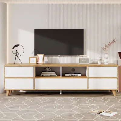 Image de Fortuna Lai Armoire TV Lowboard, avec tiroirs, compartiments et portes dans un style campagnard naturel Pour meubles de salon Lowboard 175 L x 37 L x 51Hcm
