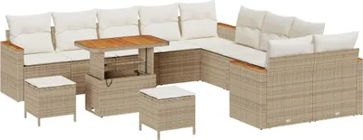 Produktbild von vidaXL Gartensofa-set mit Kissen 13 pcs Beige Poly-Rattan