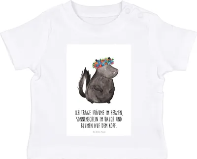 Produktbild von Mr. & Mrs. Panda Babyshirt Stinktier Mädchen 12. - 18. Monat - Weiß - Geschenk,  T-Shirt, Baby, Wildtier, Kinder Shirt, Raubtier, Top, Yoga, Skunk, Namaste