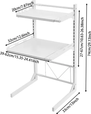 Immagine prodotto di Scaffale per microonde - Scaffale da cucina a 3 ripiani - Larghezza regolabile da 39 a 62 cm - Altezza totale 74 cm - Acciaio al carbonio - Indipendente - Bianco