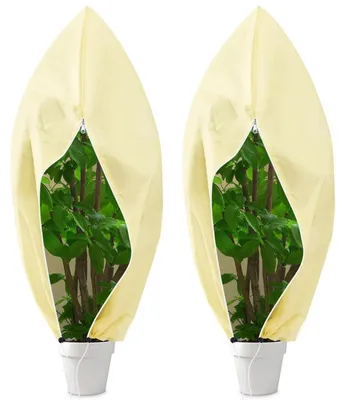 Image de Protection hivernale pour plantes, lot de 2, dimensions 120x180 cm, tissu non tissé, fermeture éclair, cordon de serrage