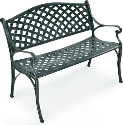 Produktbild von Gartenbank Metall, Parkbank 2 Sitzer, Eisenbank bis 210 kg belastbar, Terrassenbank mit Rücken- & Armlehnen, Sitzbank für Garten Balkon Terrasse, 103x55x82cm, antikes Grün