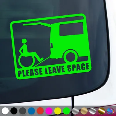 Produktbild von PantherPixel Rollstuhl Aufkleber Rampe Behindert Abstand Halten Sticker Auto Geschenkidee Farbe Neon-Grün