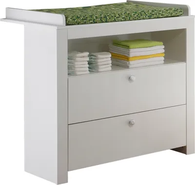 Immagine prodotto di Fasciatoio Olja con 2 cassetti e 1 ripiano, bianco.
