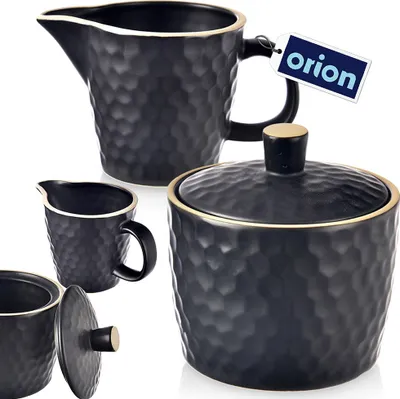 Produktbild von Orion Zuckerdose Zuckerschale und Milchkanne Milchkännchen aus Keramik schwarz TEA TIME 100 ml / 320 ml 2-tlg.