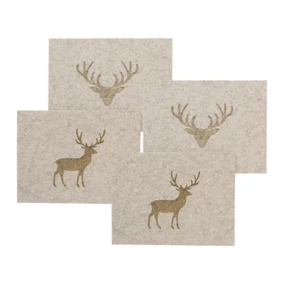 Produktbild von 4er Set Platzset Hirsch Filz Grau Beige Tischset Tischunterlage Tischdeko Deko