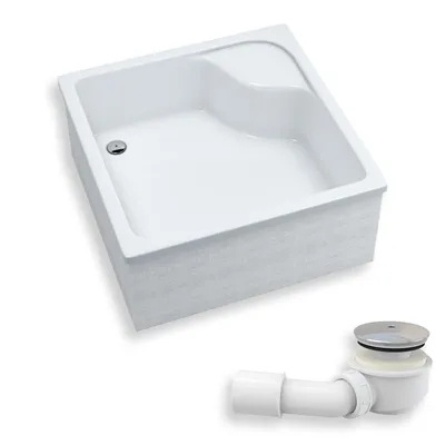 Produktbild von Duschwanne Quadratisch 90x90x41 Sanitäracryl Duschtasse Glatt | Ablaufgarnitur ⌀50 mm & Füßen im SET | Anti-Rutsch Duschbecken | BADLAND DANTE