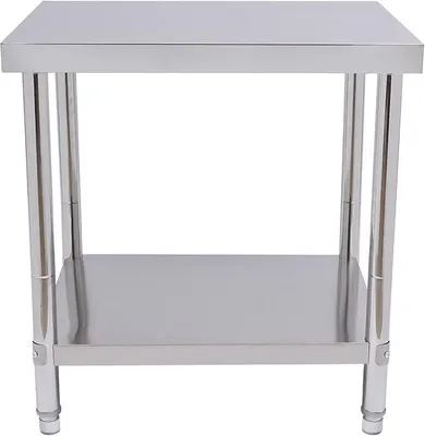 Immagine prodotto di Tavolo in acciaio inossidabile a due piani, piano di lavoro per la preparazione di alimenti con ripiano inferiore, ideale per ristoranti, alberghi e cucine professionali, dimensioni 76 x 60 x 80 cm