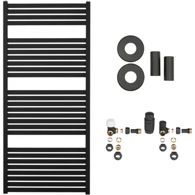 Immagine prodotto di Set radiatore per bagno Vincenzo - riscaldamento centralizzato - attacco laterale - 600W - nero opaco - 1330x600 mm