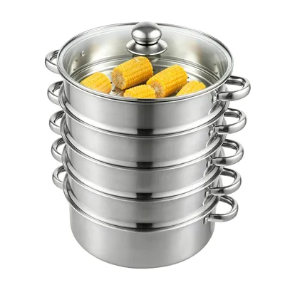 Produktbild von Edelstahldampfer 5-Lagiger Dampfgarer Steamer Nudeln Dampfkocher Gardampftopf + Glasdeckel (28cm)