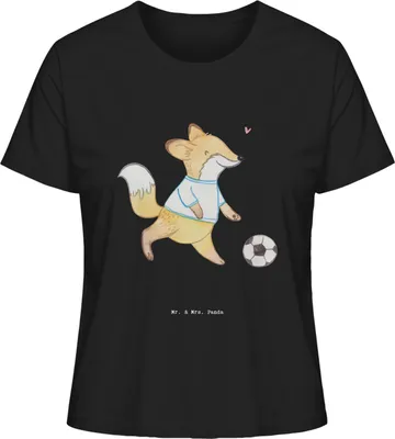 Produktbild von Mr. & Mrs. Panda Damen T-Shirt Fuchs Fußball spielen Größe S - Schwarz - Geschenk, shirt, Oberteil, Fußballtraining, Fußballmannschaft, Turnier, Basic, Fußballverein