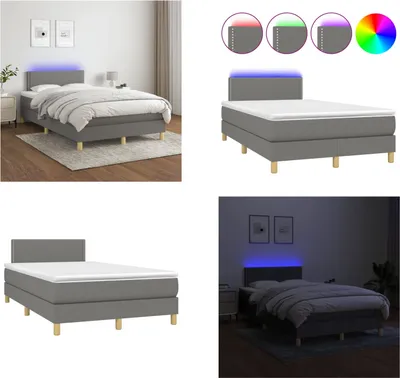 Produktbild von vidaXL Boxspringbett mit Matratze & LED Dunkelgrau 120x200 cm Stoff - Boxspringbett - Boxspringbetten - Bett - Schlafzimmermöbel