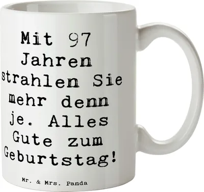 Produktbild von Mr. & Mrs. Panda Tasse Spruch 97. Geburtstag Strahlen - Weiß - Geschenk, kaffeebecher keramik, besondere Anlässe, unvergessliche Momente, Geschenke, Becher, Kaffeetasse