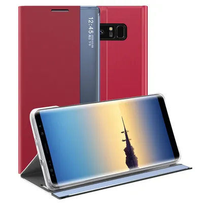 Obrázek produktu pro Galaxy Note 8 Pouzdro, Slim Flip Kožené Pouzdro s Okénkem a Stojánkem pro Samsung Galaxy Note 8 červené
