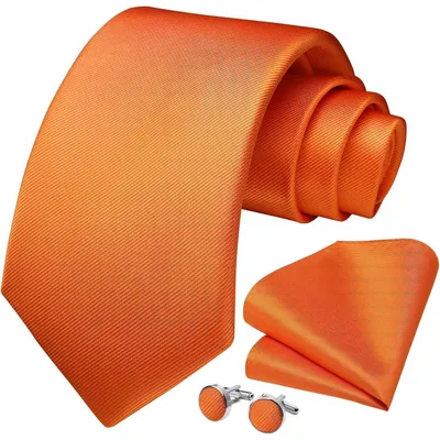 Obrázek produktu pro Sada pánských kravat a kapesníčků, včetně manžetových knoflíků, barva: oranžová