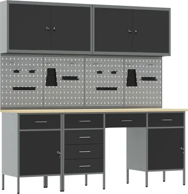 Produktbild von Möbel 10-tlg. Werkbank-Set Schwarz Stahl - Werkbänke 3321476