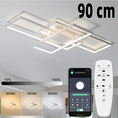 Produktbild von Moderne LED Deckenleuchte 90 x 60cm Weiß, Fernbedienung und App, Stufenlos dimmbar, 3000-6500K, Nachtlicht Timer, Für Wohnzimmer Schlafzimmer Büro.